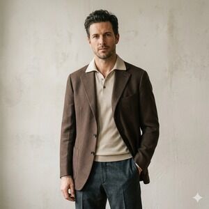 Caruso Aida Blazer Mens 54 US 44 Brown Wool 3-Button Jacket Dark Academia